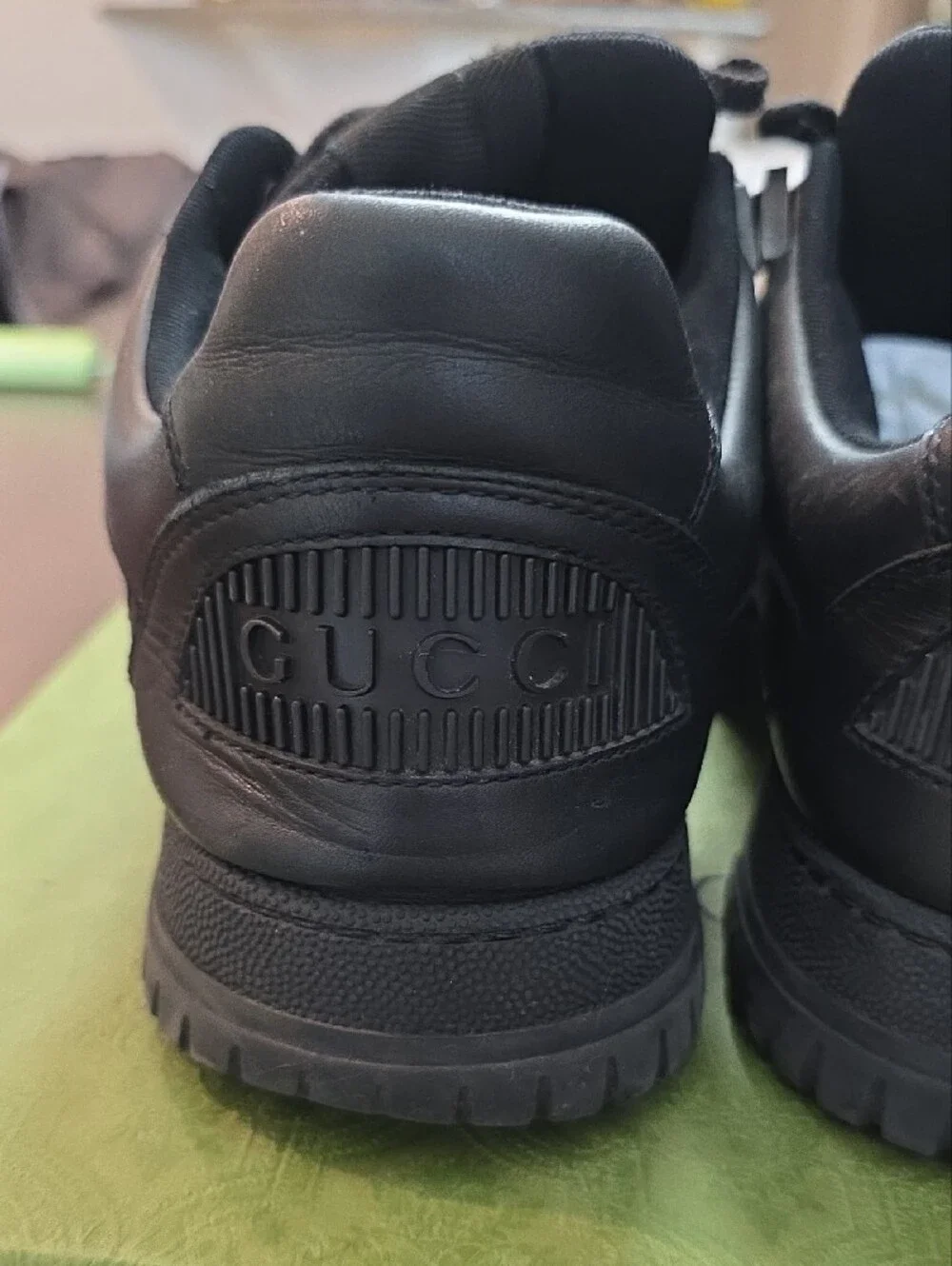 Gucci Men’s Black Leather Sneakers with Silver Double G Hardware